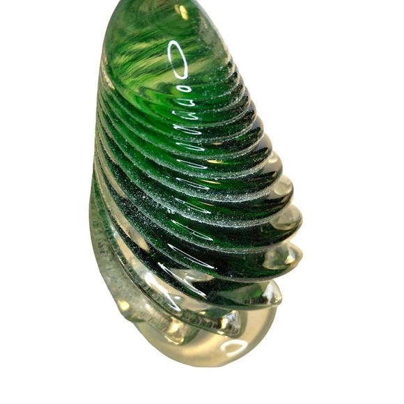 Hand Blown Figurine Christmas Tree Forest Green Clear Glass White Snow On Tree - Picture 8 of 10